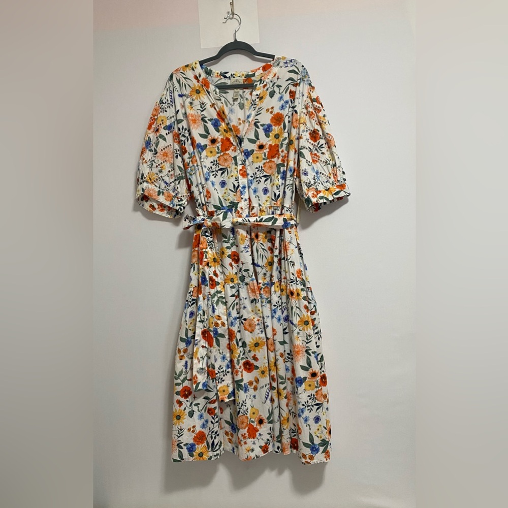 St. John's Bay Floral Midi Dress - Orange, Blue, Yellow